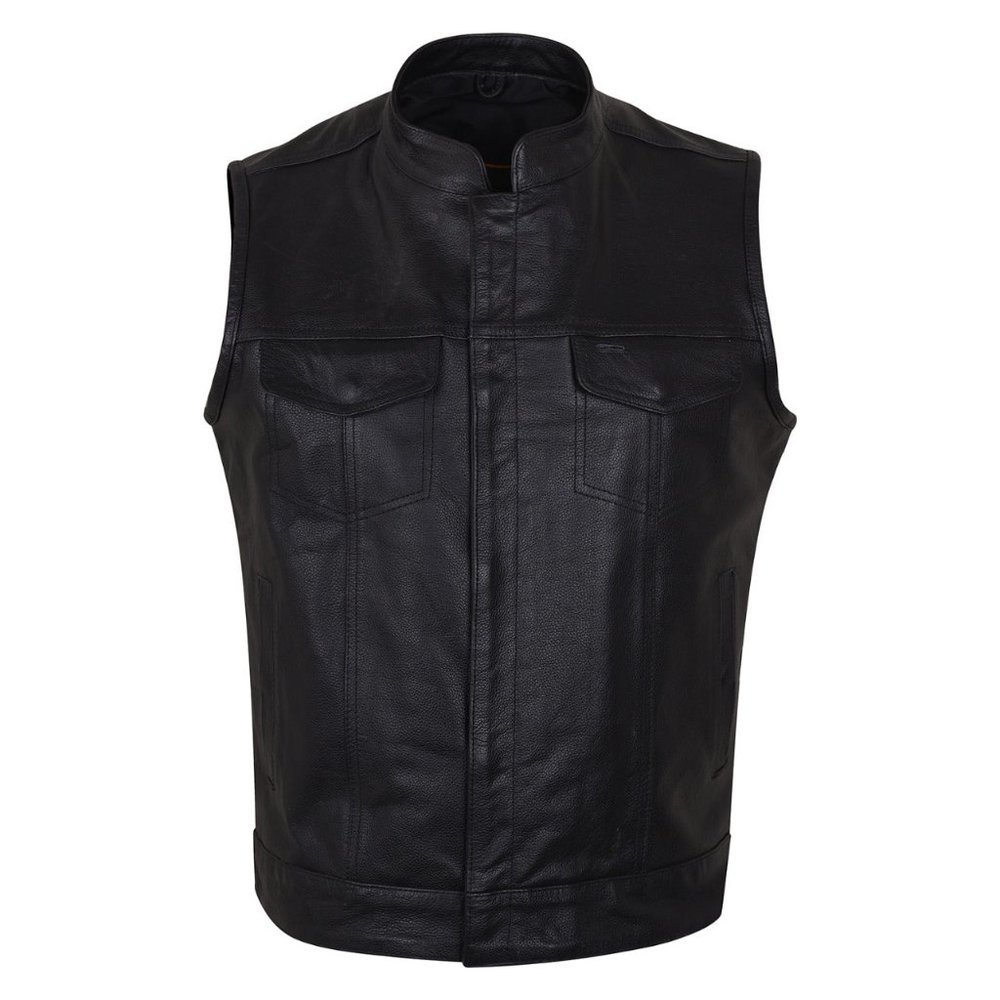Bikers Leather Vest SOA Style Club Vest 2 Deep Gun Pockets Zipper & Snap Buttons